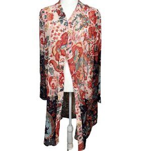 Moda Fresca Womens Medium Floral Sheer Open Front Kimono Bell Sleeve Duster Boho